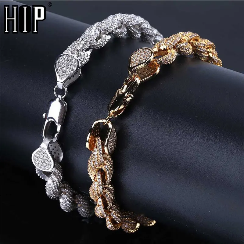 Hip Hop 8MM Micro Pave CZ Stone Bling Iced Out Twist Rope Chain Bracelet Rapper Round Chokers For Men Women Jewelry Dropshipping | Украшения