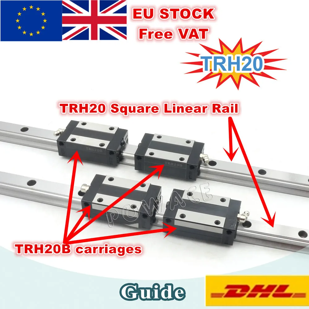 

[EU Free VAT] TRH20 Square Linear guide Rail 400/500/600/800/1200mm for CNC Router Milling Machine +TRH20B Square block Carriage