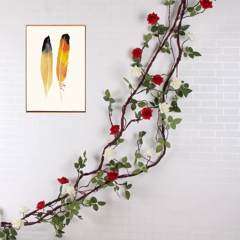 artificial flowers home decor Silk Roses vines artificial rose flowers garland Wedding Decor Hanging Garland Decorative rattans