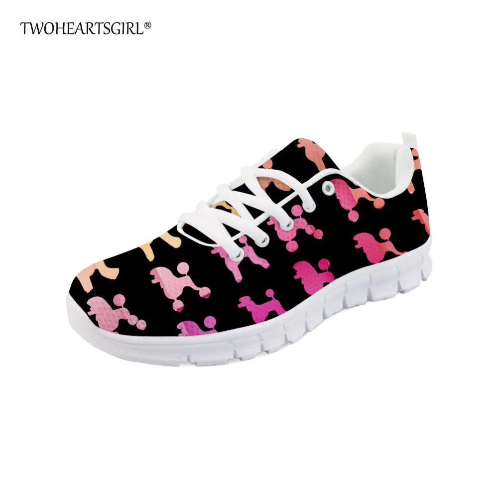 

Twoheartsgirl Fashion Women Vulcanized Shoes Sneakers Ladies Lace-up Poodle Print Casual Shoes Breathable Walking Women Flats