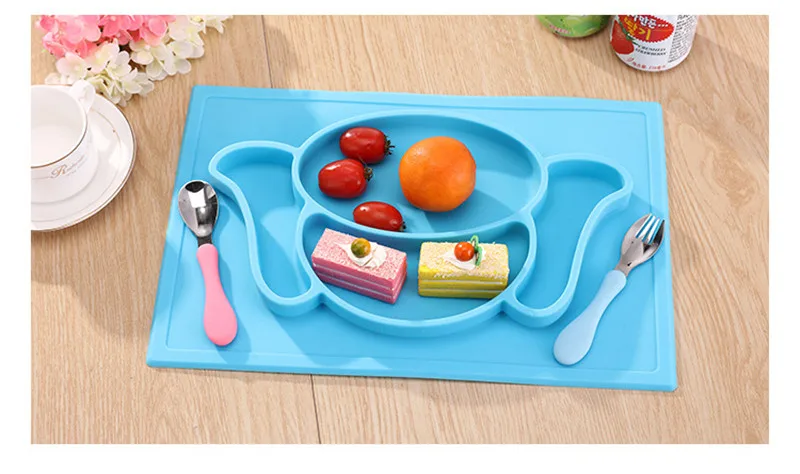 New Infant Baby Feeding Tableware Safe Silicone Cute Animals Shape Slip-resistant Baby Dishes Snack Fruit Baby Feeding Set XSKP10 (4)
