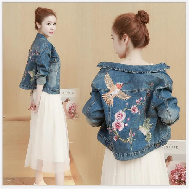 Bird Embroidery Women Basic Jackets Coats 2018 Spring Jeans Jacket Women Denim Outwear Women K243 1