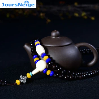 

JoursNeige Ebony Bracelet 108 Beads Size 8mm Round Wood Bracelets High Oil Dens Smooth Pattern Hand Polished Three Links Jewelry