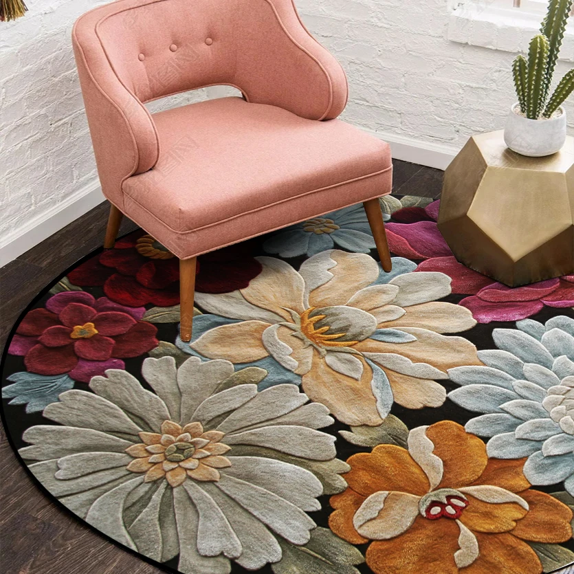 Ретро винтажный 3D Цветочный Принт Европейский стиль цветущие цветы для спальни гостиной круглый уголок ковер декоративный ковер коврик