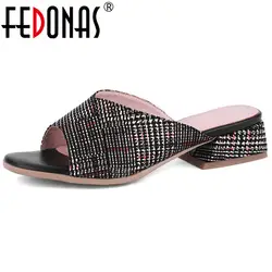 FEDONAS Для женщин в сдержанном стиле Gingham туфли-лодочки вечерние рабочих Повседневное Женская летняя обувь в римском стиле туфли слипоны
