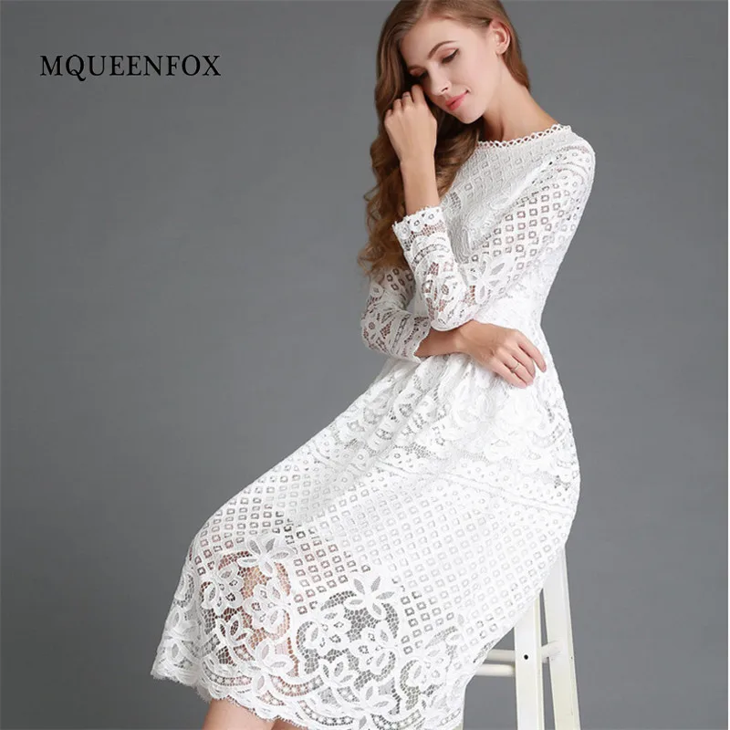 Женское платье с длинным рукавом белое кружевное для вечеринок 2019|dress women long|women