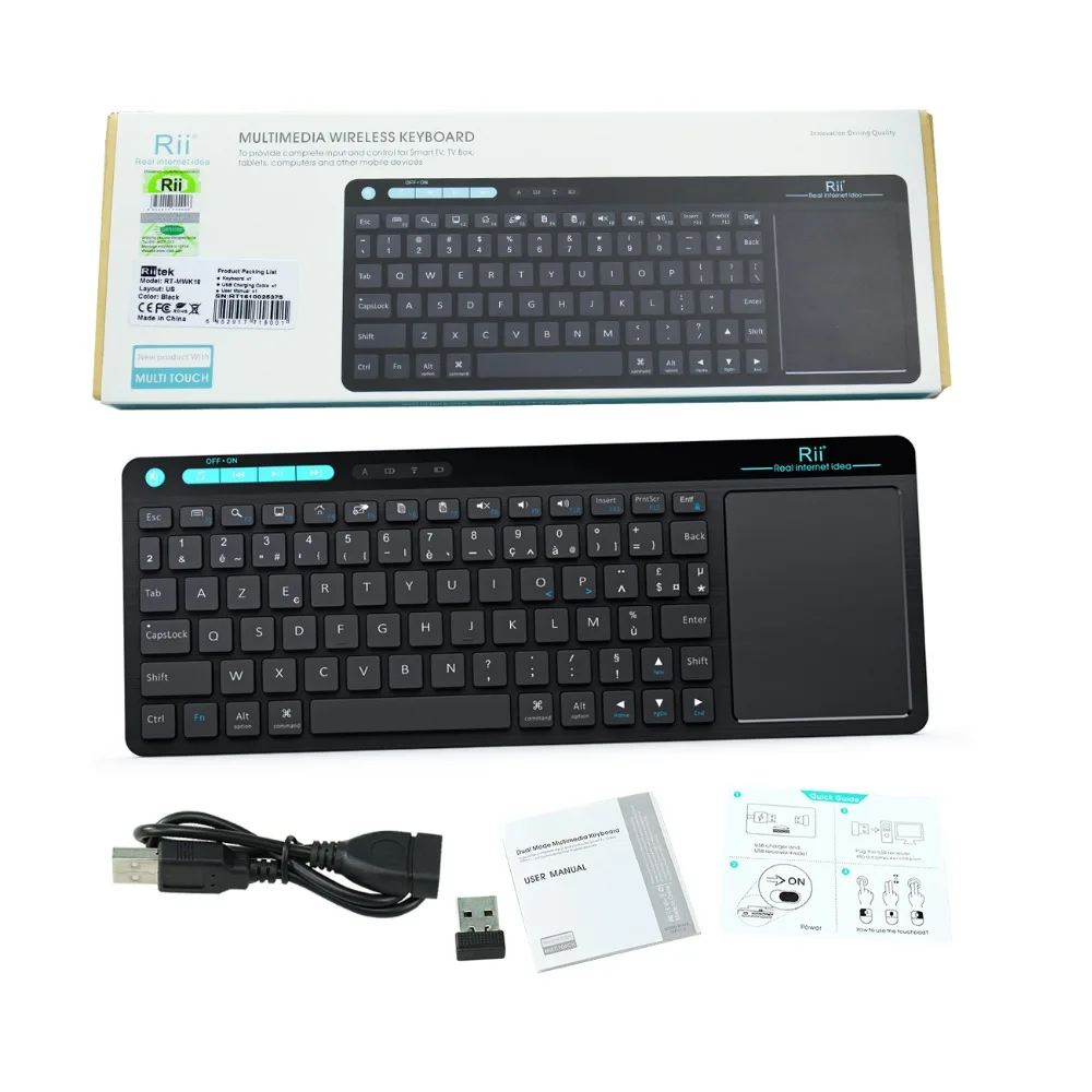 Rii K18 мини Французская клавиатура с тачпадом большого размера для ПК, Google Smart tv, HTPC IP tv, Android Box