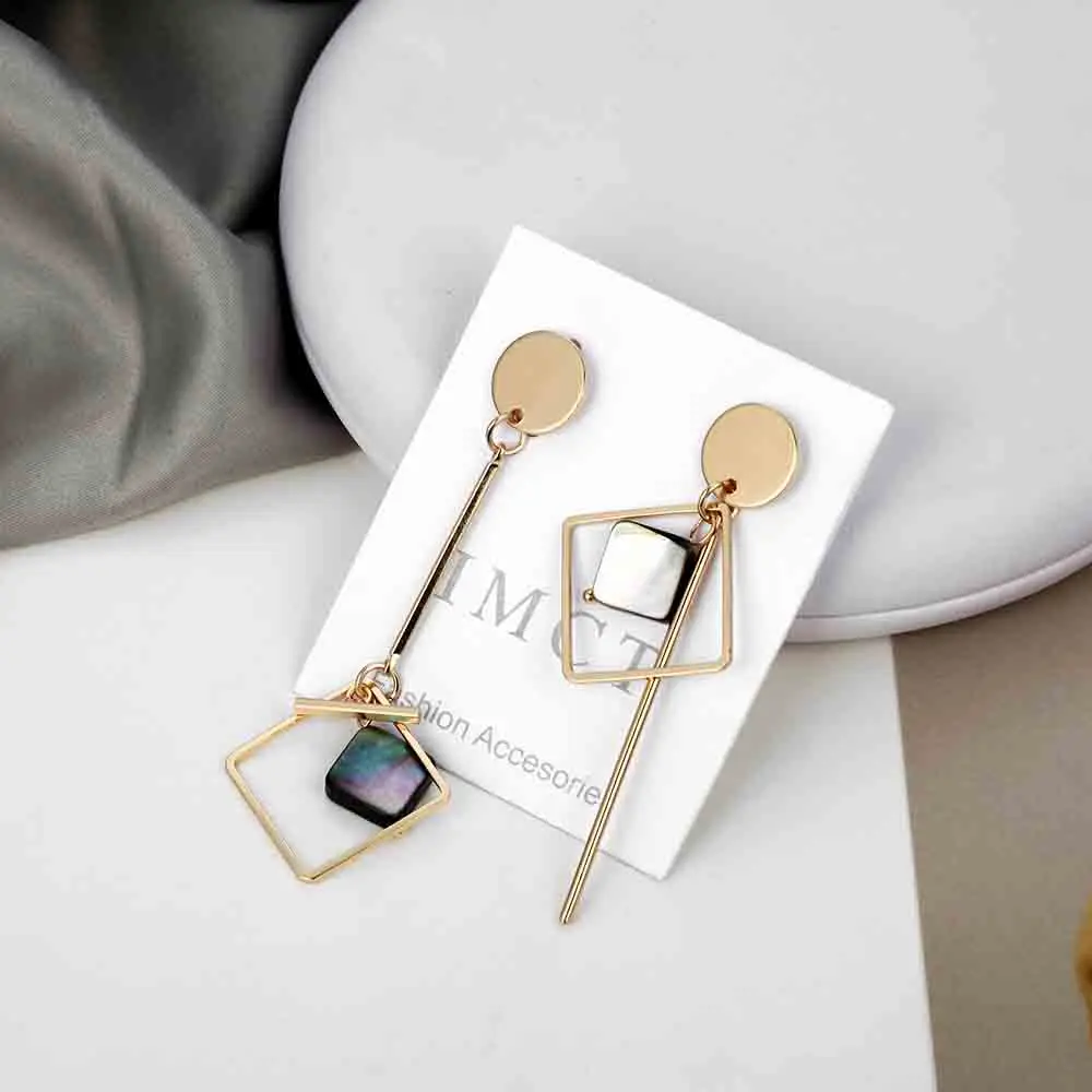 Простые ассиметричные серьги для женщин, акриловые серьги, Золотые круглые квадратные геометрические серьги в Корейском стиле, модные серьги - Окраска металла: ez179jin