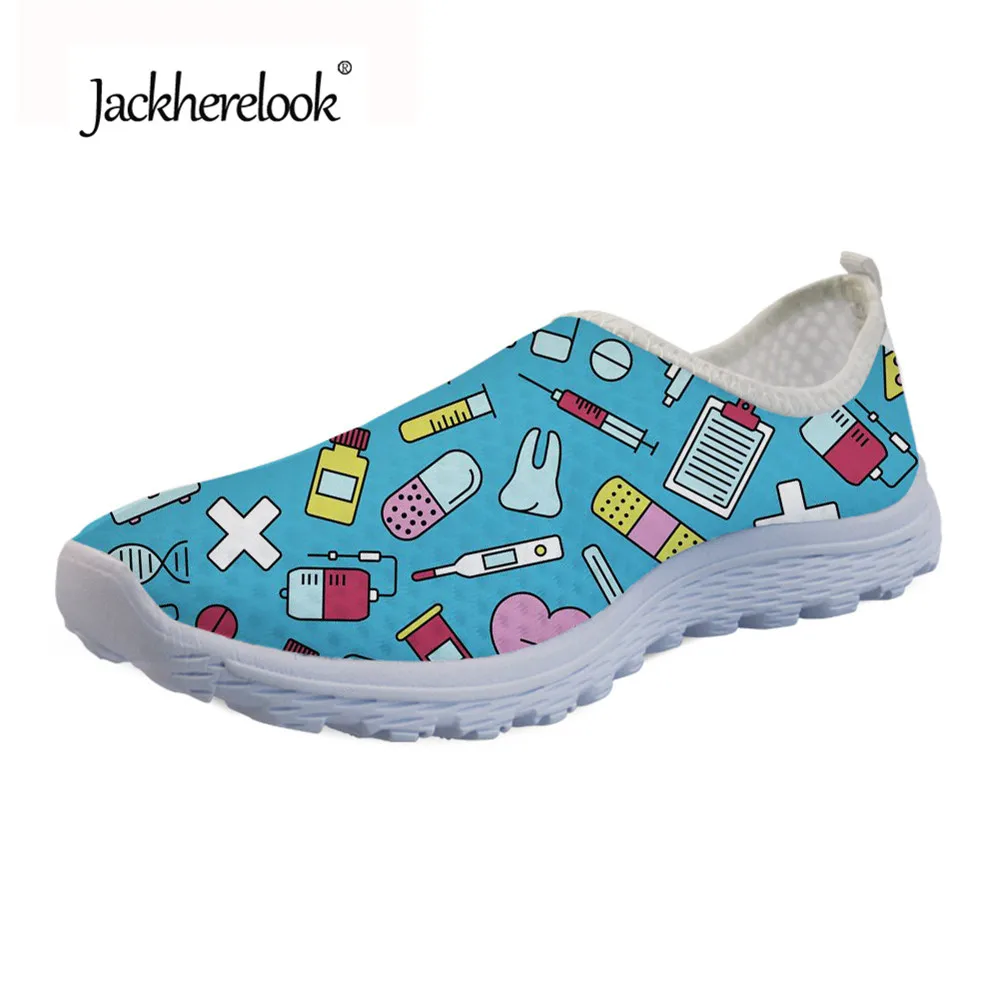 

Jackherelook Flats Shoes Women Summer 2019 Cute Ladies Breathable Mesh Sneakers Nurse Medical Printed Light Weight Zapatos Mujer