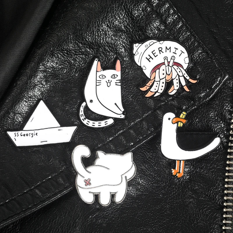 

Kawaii pins Cute brooches White cat butt Funny kitty Boat Lapel pins Enamel badges Cute animal jewelry Pins Drop shipping
