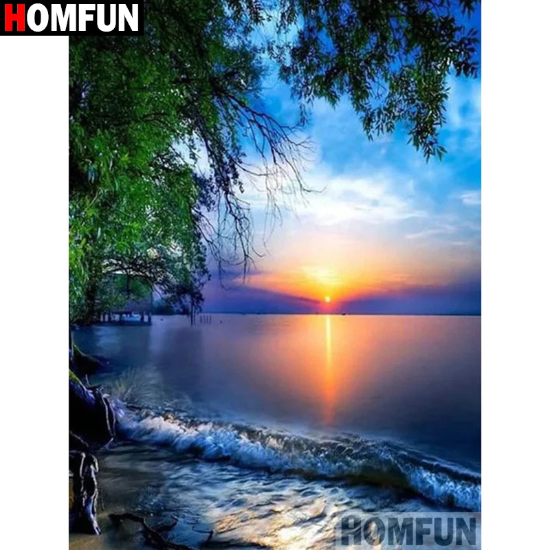 Алмазная живопись HOMFUN A17868 картина закат с полными квадратными/круглыми стразами