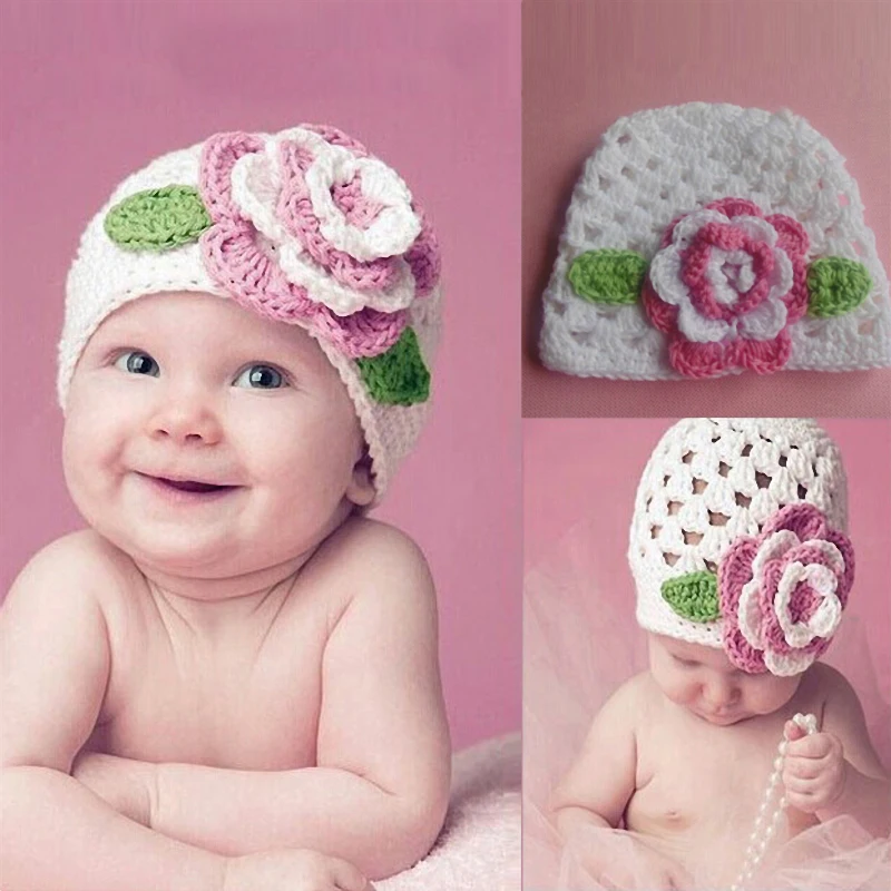 

Baby Girls Cute Big Flower Knit Hat Cap for Baby Kids Infant Toddler Girl Warm autumn winter Beanie #N30