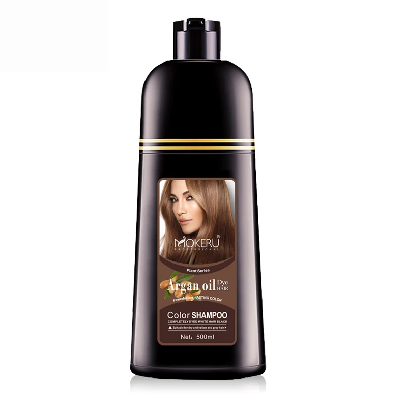 Baratos Mokeru 1 pieza de 500ml de esencia de aceite de argán Natural instantáneo tinte Castaño para pelo oscuro champú permanente de Color de pelo champú para teñir el cabello para las mujeres