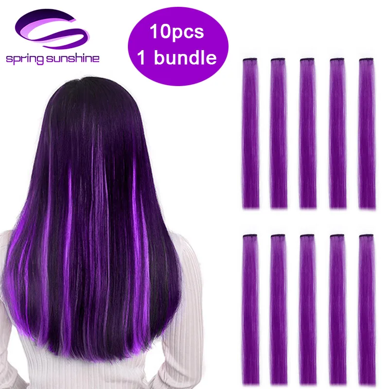 Spring Sunshine 10 Pcs Clip In One Piece Hair Extensions Long Straight Heat Resistant Synthetic Pink Green Hair Pieces