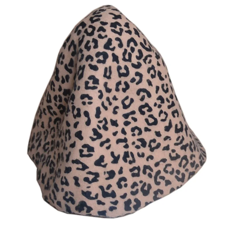B088 леопардовая фетровая шерсть конус Клош капот Millinery шляпы вуалетки блочная основа - Цвет: light Leopard