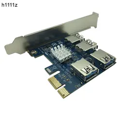 PCI-E для PCI-E адаптер 1 поворот 4 PCI-Express слот 1x до 16x USB 3,0 Mining специальная Riser карта PCIe конвертер для BTC Miner Mining