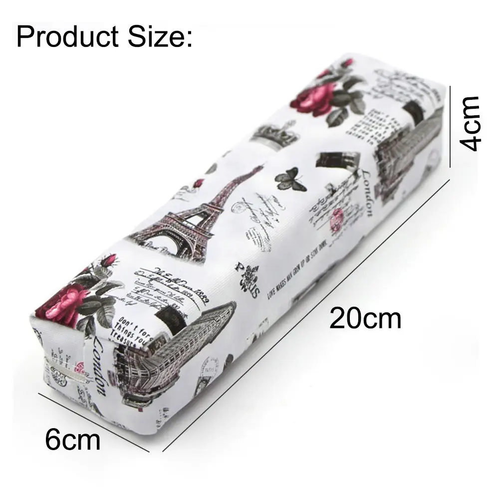 

1PC Classic Style Cute Retro Rose and Eiffel Tower Printed Students Pen Bag Stationery Organizer School Supplies Shopping Bag