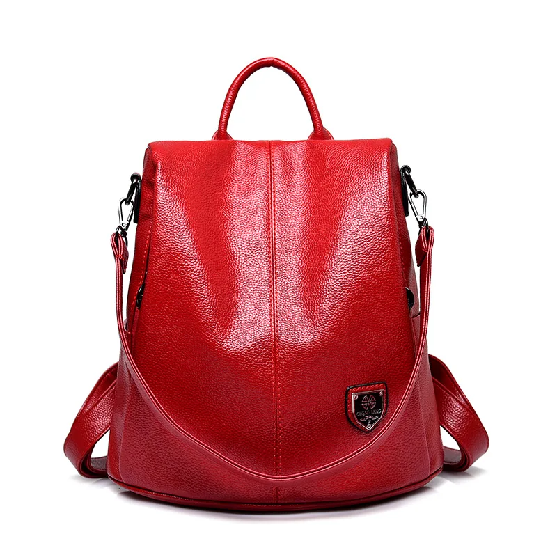 

2019 Luxury artificial Leather Backpack Vintage Split Leather Women Backpacks Ladies Shoulder Bag School Bag Teenage Girl Red