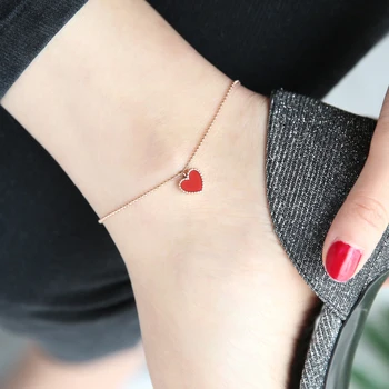 

YUN RUO 2018 Fashion Chic Red Heart Anklet Chain For Woman Girl Party Gift Rose Gold Color 316L Stainless Steel Jewelry Not Fade