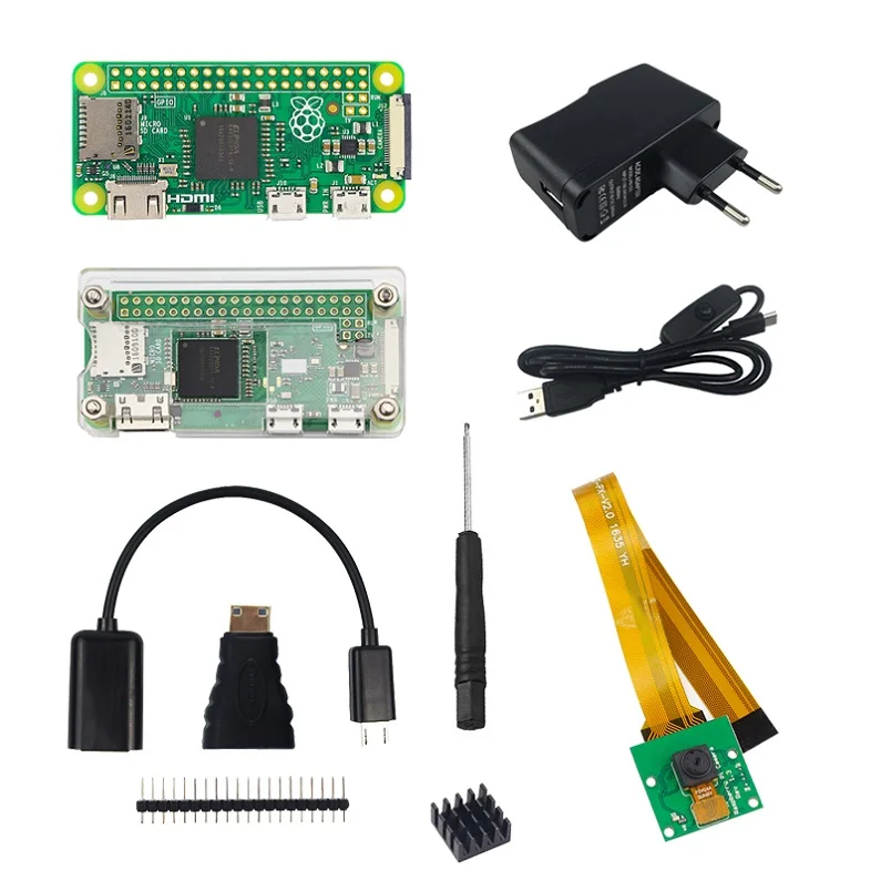 Комплект Raspberry Pi Zero W+ акриловый чехол+ камера 5 Мп+ Кабель Micro OTG+ разъем GPIO+ адаптер Mini HDMI+ sd-карта 16 ГБ+ usb-кабель - Комплект: Комплект 2