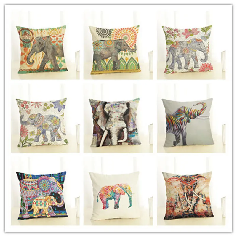 

Cushion Cover Decorative Pillows Vintage Illustration Elephant Office Home Cushion Linen Printing 45x45cm Cushions Home Decor