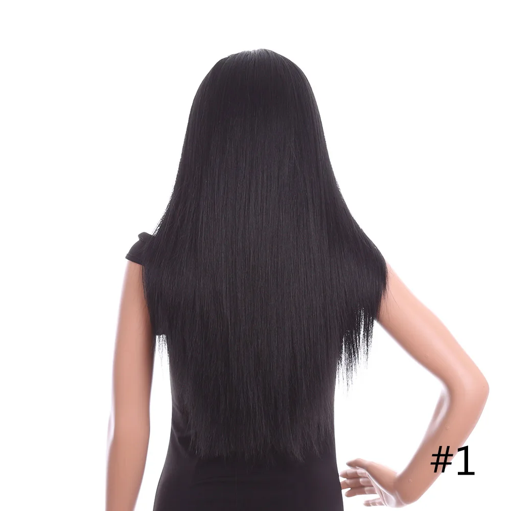 Парики из натуральных синтетических париков половина ручной работы Длинные прямые парики из кружева спереди для черных женщин жаропрочные Золотые Красота - Цвет: # 1B