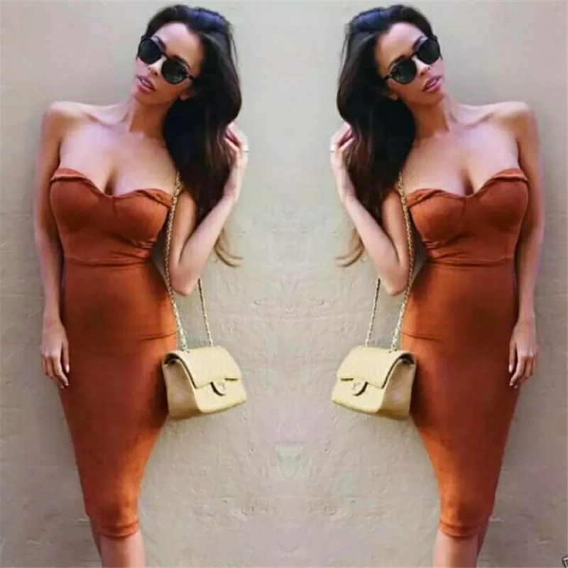 

MUXU fashion woman clothes sexy strapless dress backless suede dresses bodycon vestido vestidos autumn ladies streetwear