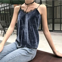 Кружевной укороченный топ, Женский Осенний топик, камзол, для девушек, большой размер, Холтер, топы, черная сексуальная велюровая майка, Roupas, Бархатные Топы