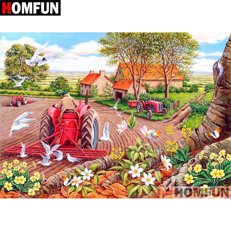 Homfun Full Square/round Drill 5d Diy Diamond Painting "farming Scenic ...