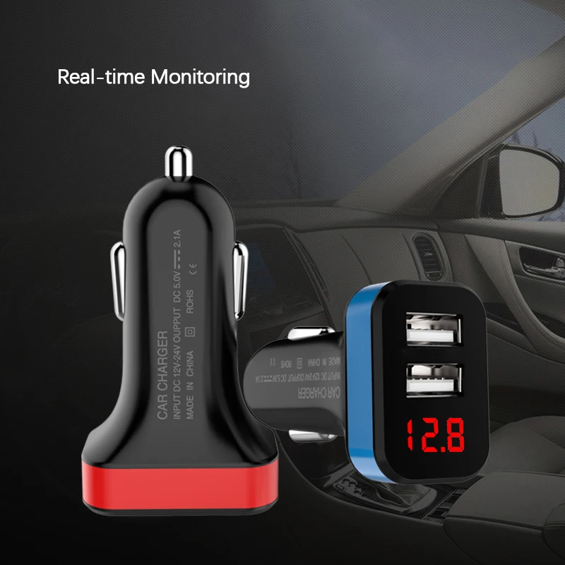 Konsmart 2.1A المزدوج USB للهاتف المحمول سيارة مهايئ شاحن مع بطارية مراقبة عرض ل فون X/8 سامسونج هواوي Xiaomi ZTE