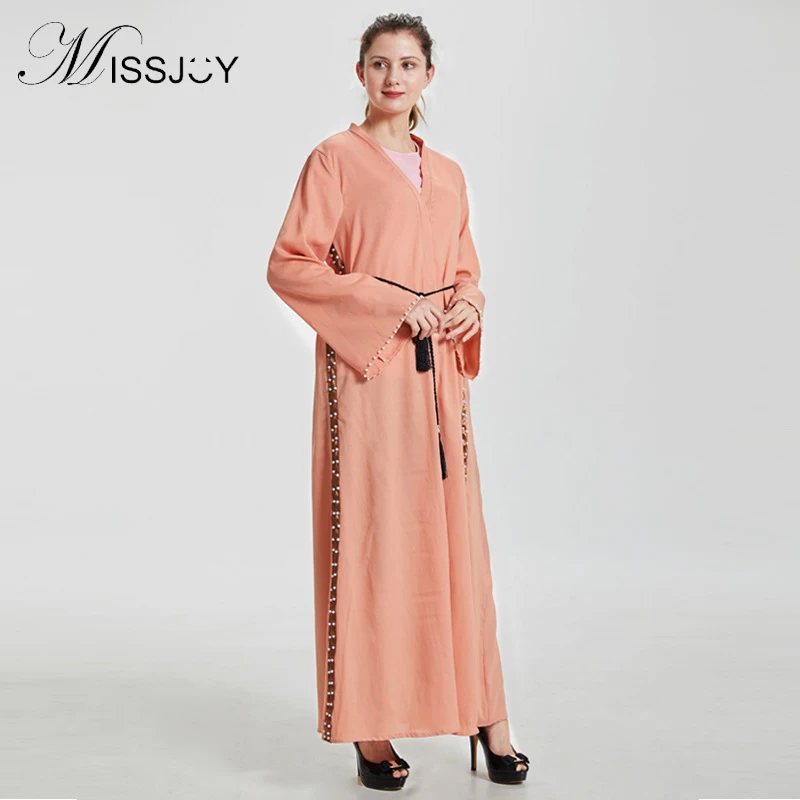 MISSJOY Abayas Модные женские с длинным рукавом Бисероплетение лоскутное шнурок Пакистана Саудовская Аравия Ближнем Востоке кардиган Макси