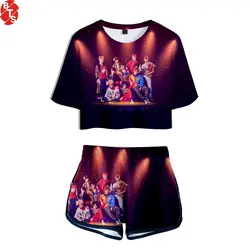 NCT/2018 летняя футболка с принтом из двух частей, Модный комплект для девушек с короткими рукавами телесного цвета + шорты