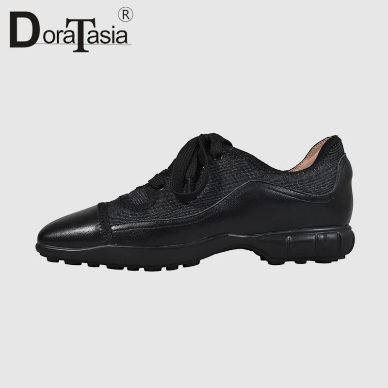 

DoraTasia 2019 Spring New Brand Design Genuine Leather Women Flats Retro Low Heels Shoes Woman Patchwork Footwear 33-41