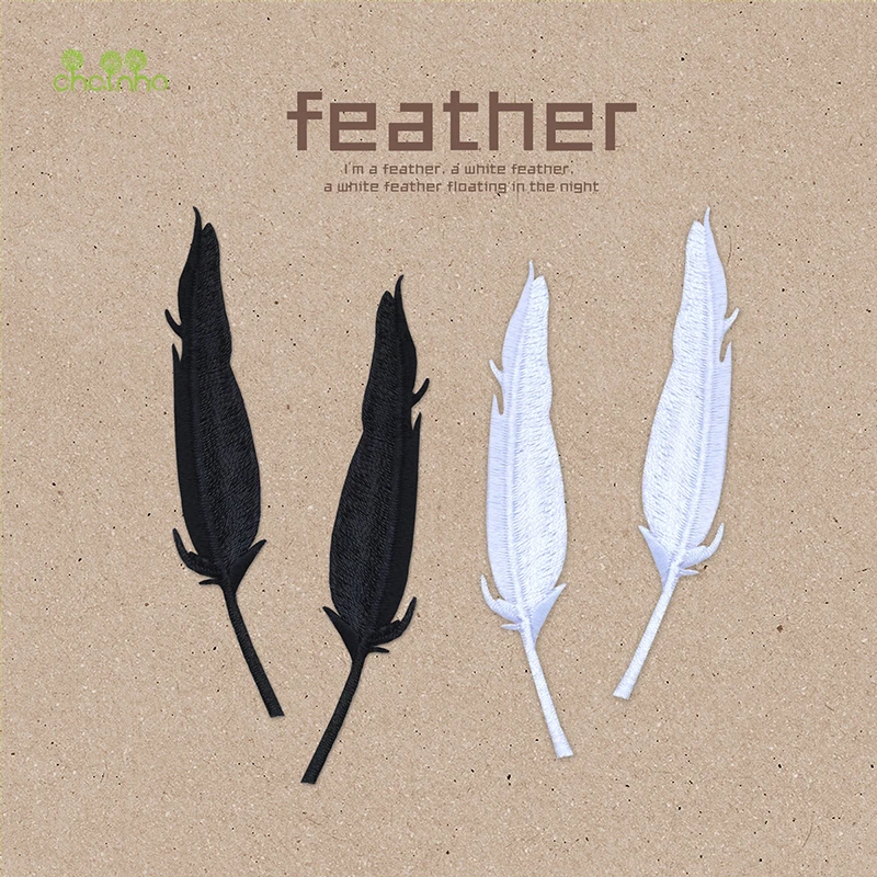 Chainho 1 пара серия черных и белых перьев нашивка с вышивкой тканевая наклейка