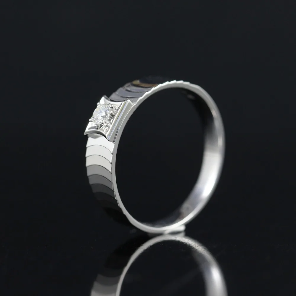 Lasamero Кольца для Для мужчин 0.131ct круглой огранки природных кольцо с бриллиантом 18 К белого золота Обручение обручальное кольцо