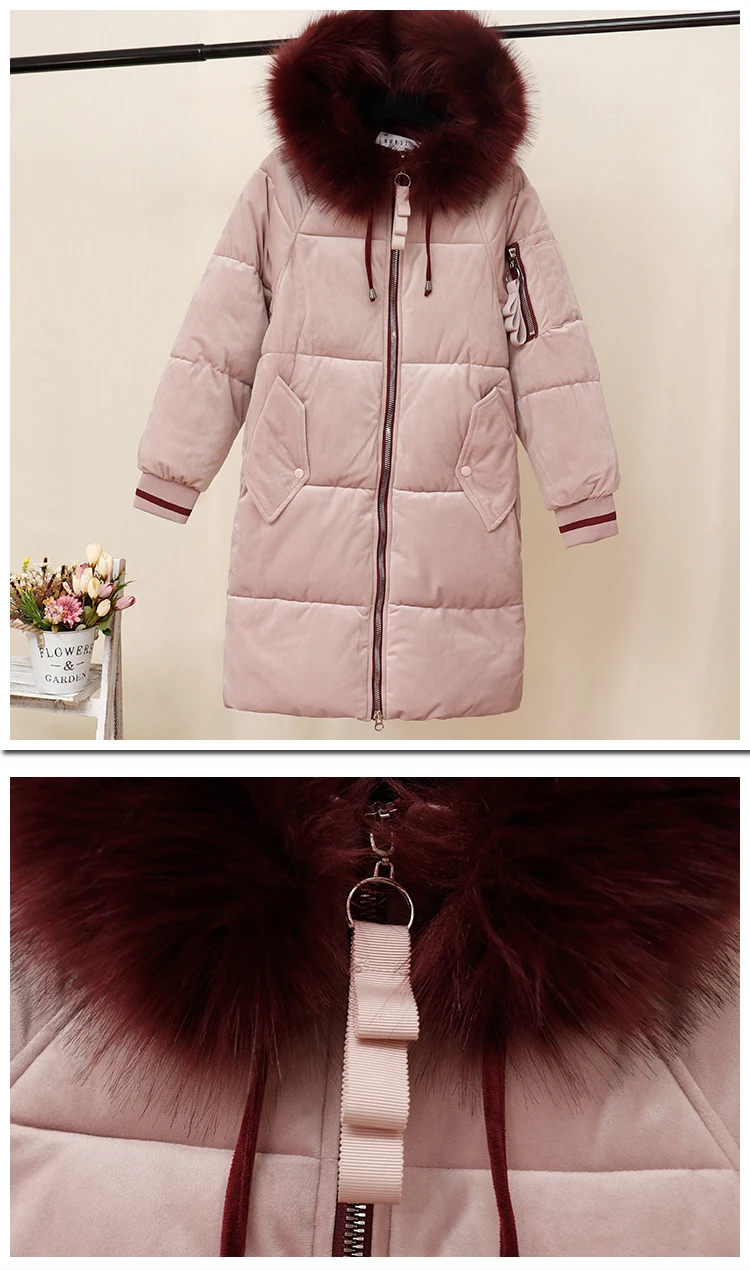 Длинная Корейская свободная новая женская Золотая Бархатная толстая пуховая хлопковая куртка размера плюс M-3XL теплая Женская пуховая куртка