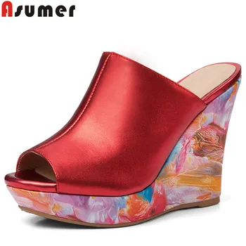 

ASUMER 2020 new genuine leather shoes women peep toe summer sandals for women platform ladies prom shoes women wedges sandals