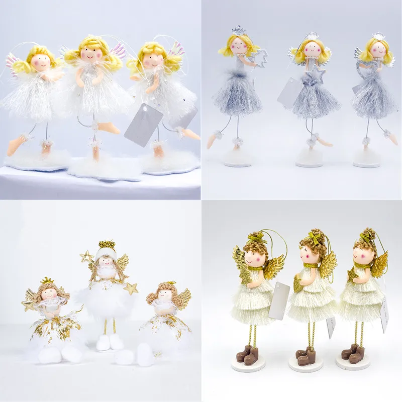 

2020 Cute Angel Girl Doll White Gold Christmas Tree Decoration Hanging Pendant Christmas Party Decor for Home Desk Xmas Gift