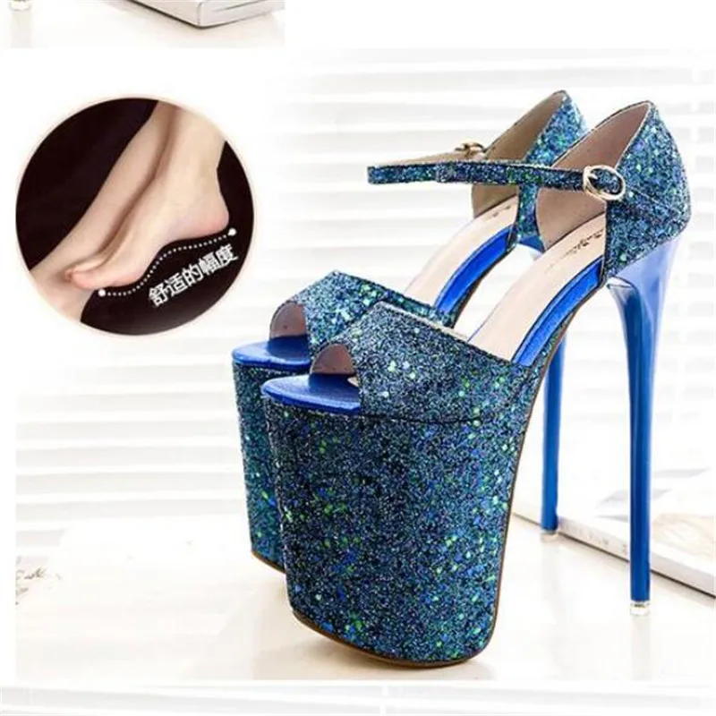 Cd Glitter Zapatos Plus Sapato Stiletto Chaussures Cm Dames Pompes 42 34 Hauts Sandales Paillettes À 20 41 Noir Femme Femelle bleu 43 Boucle Talons vv1Pwr8q5