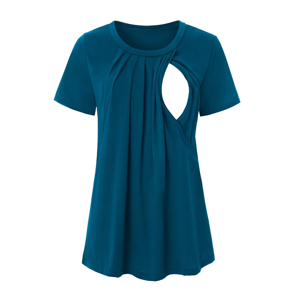 Light Blue Хлопковая одежда для грудного вскармливания женские двухслойные футболки для кормления Топы Блузка Zwangerschaps Kleding Модные топы для беременных женщин - Цвет: Light Blue