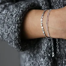 Ahmed простой Женский Золотой Серебряный цвет личности ретро сплав круглые плоские блестки звено цепи браслет для женщин