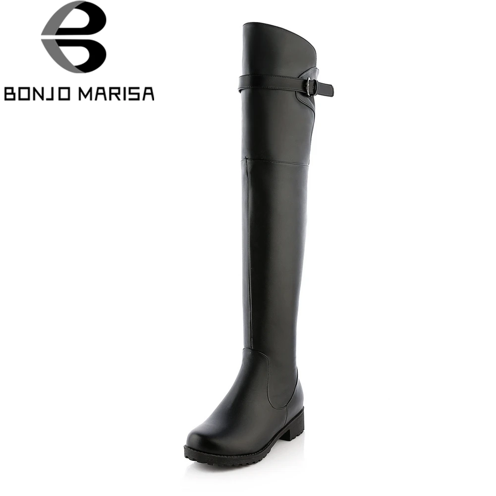 

BONJOMARISA 2019 Large Size 34-43 Sexy Black Platform Thigh High Over Knee Boots Women Autumn Winter Fur Med Heels Shoes Woman