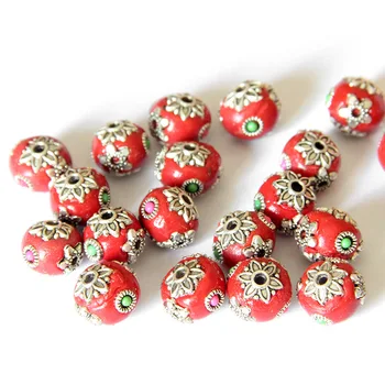 

5pcs/lot Red Handmade Nepal beads 10x12mm Round Loose Spacer Beads for DIY Bracelets Earring Charm Beads Jewelry Findings