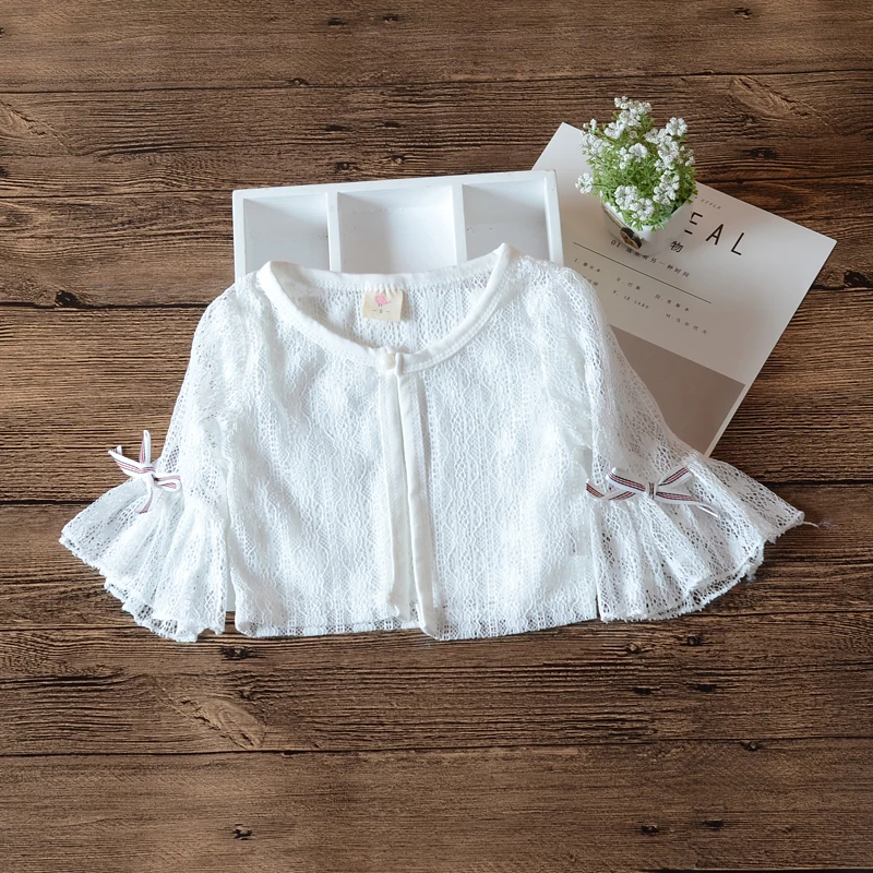 3/4 Sleeve White Baby Girls Jacket Cardigan Beach Outerwear Baby Girls