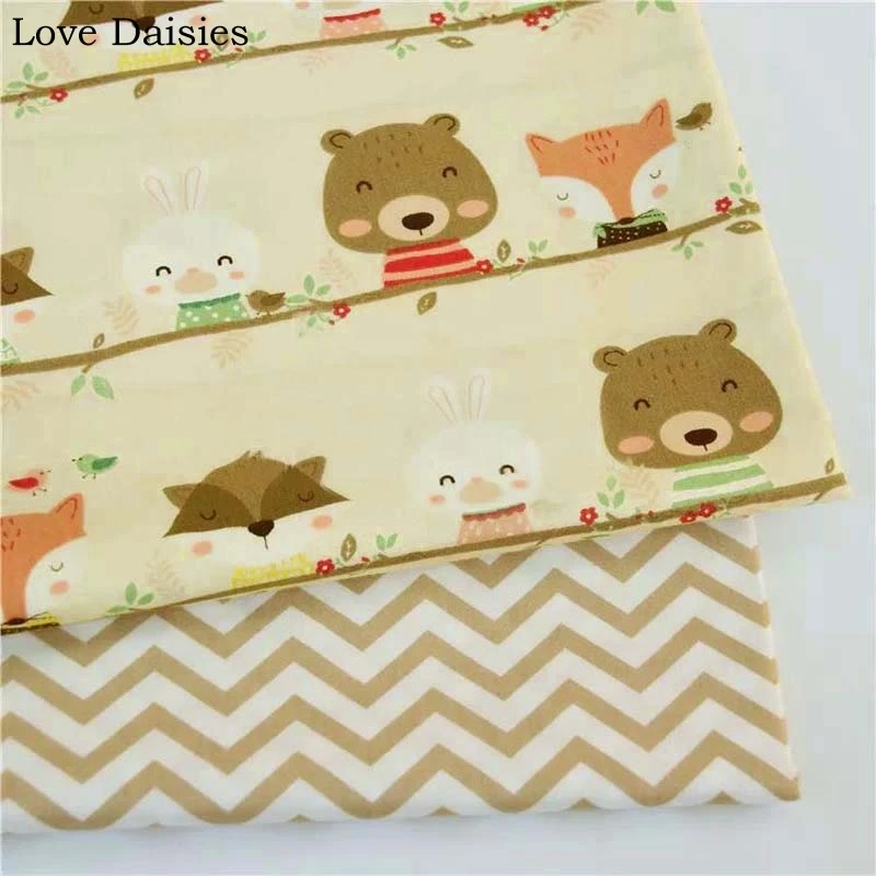 

100% Cotton Light Camel Bear Fox Rabbit Vine Animals Chevron Fabrics DIY for Bedding Sheet Apparel Patchwork Handwork Home Decor
