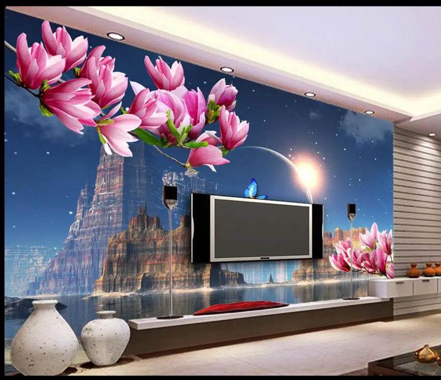 Custom 3d wallpaper walls modern photo murals for bedroom planet butterfly magnolia | Обустройство дома