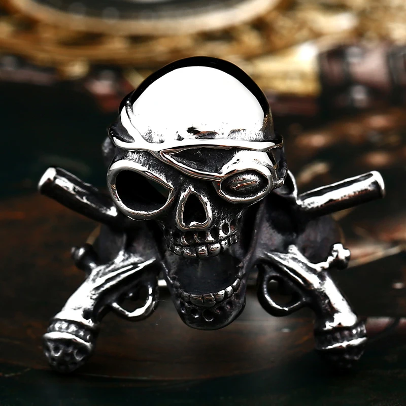 Beier Cool Biker Pirate Skull Stainless Titanium Steel Man's High Super Quality Punk Ring free shipping BR8-370