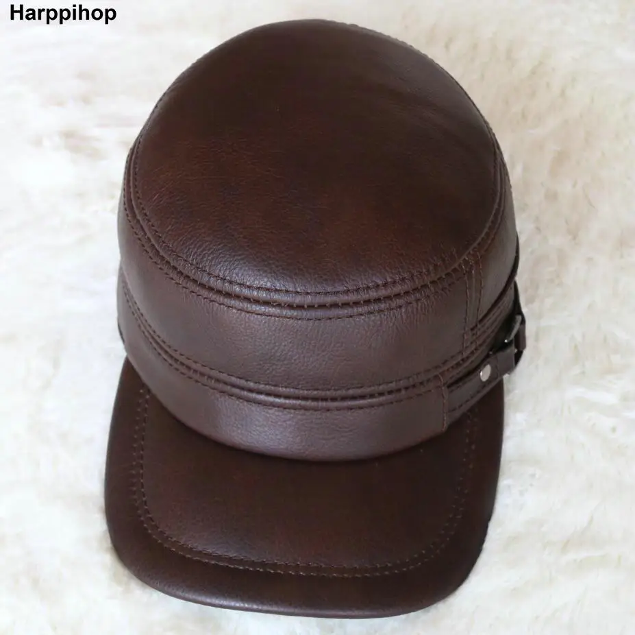 HARPPIHOP натуральная кожа плоская верхняя часть военный Кепки в стиле «хип-хоп» Шапки мужские Шапки зима warm01