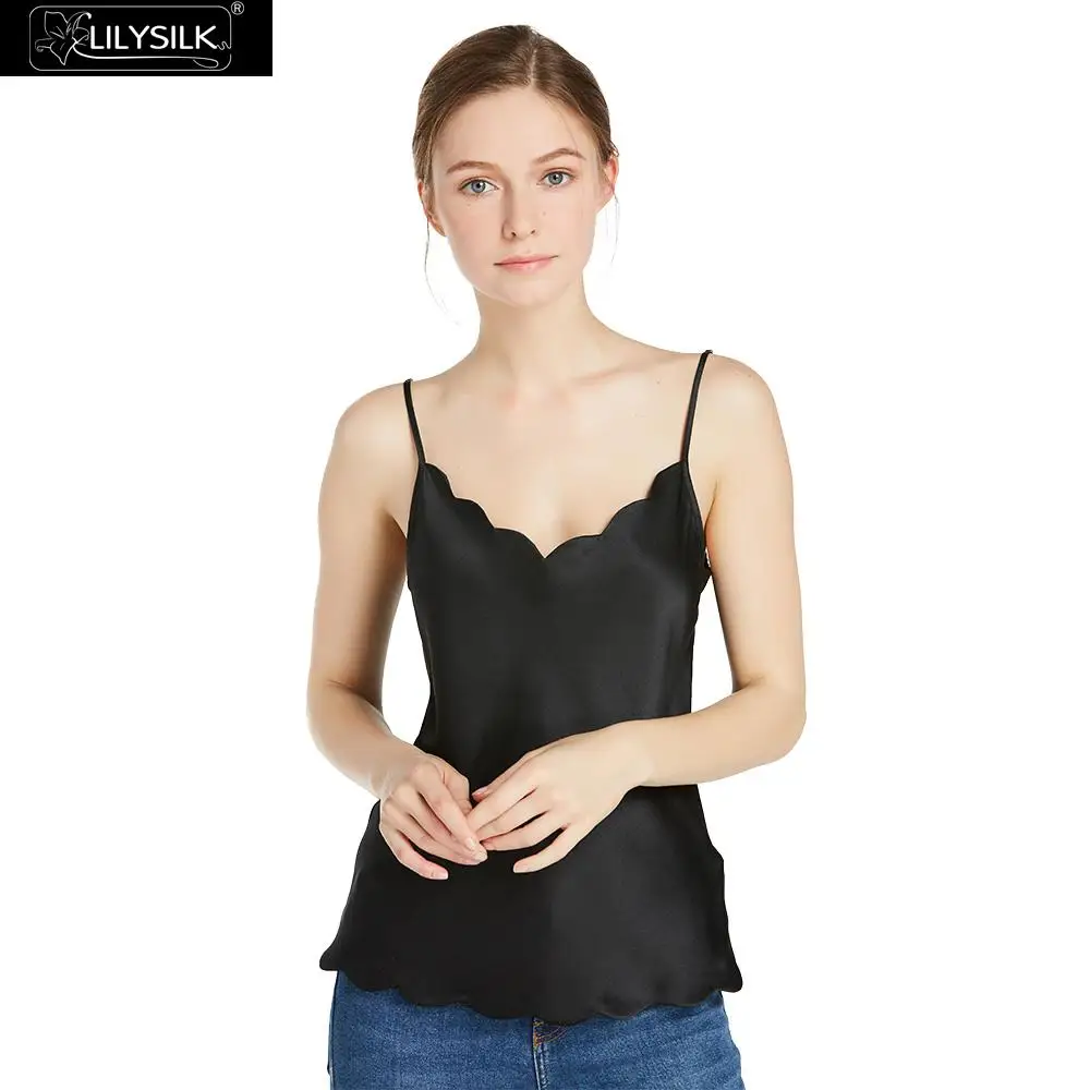 LILYSILK Camisole Pure Silk for Women 16MM Black Scalloped Trim Soft