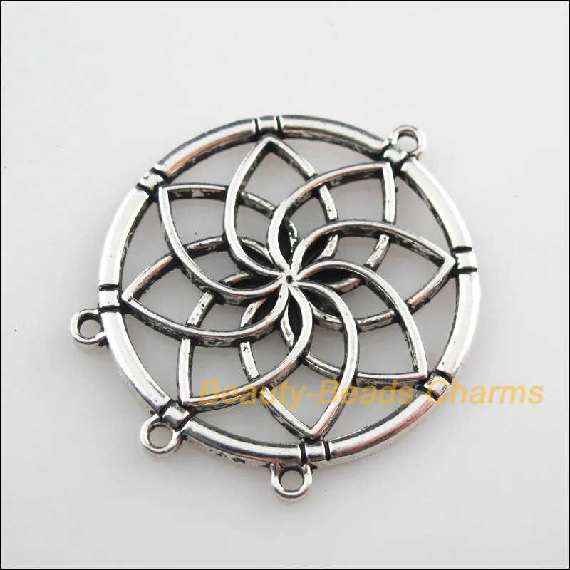 

2 New Connectors Round Flower Tibetan Silver Tone Charms 35x40mm